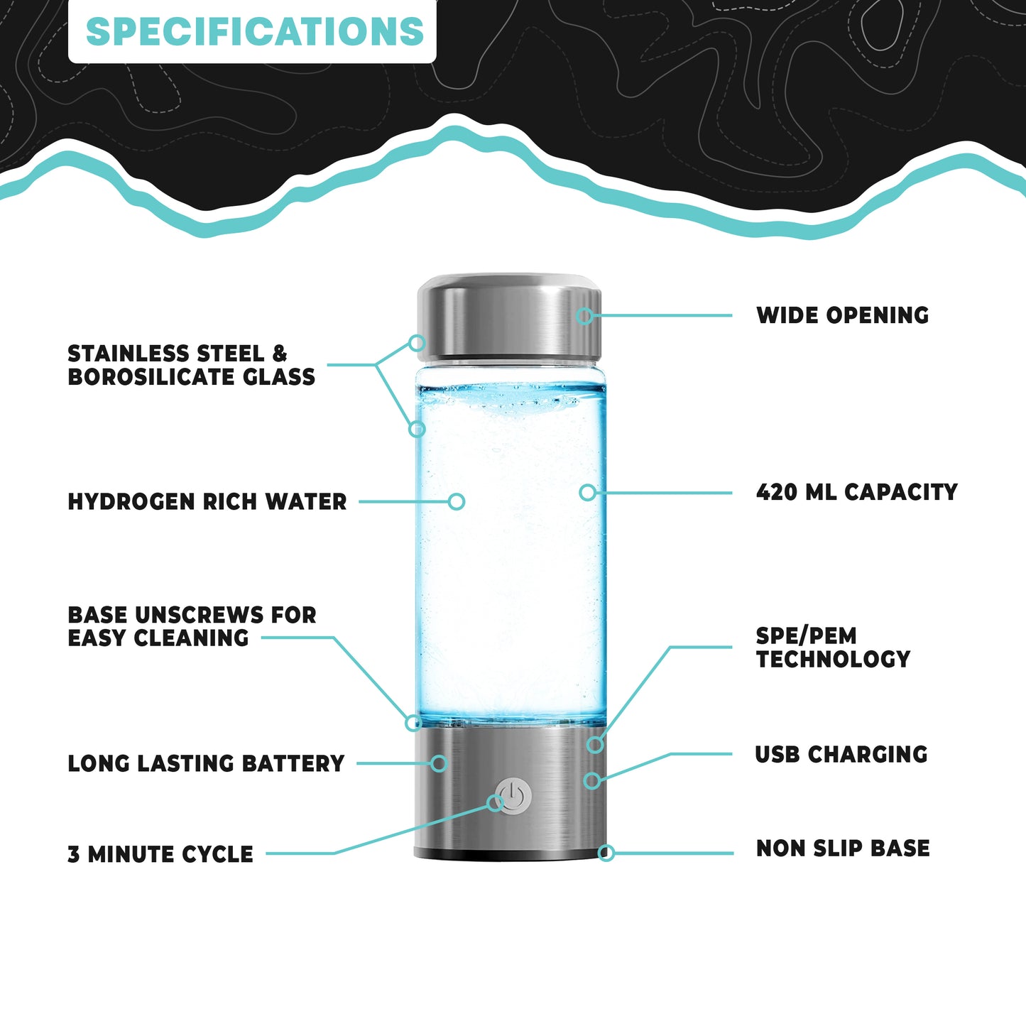 hydrogen water bottle specifications